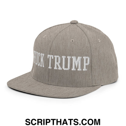 Fuck Trump Embroidered Flat Bill Brim Snapback Hat Heather Grey