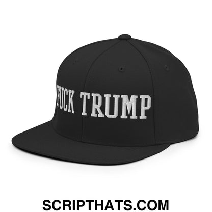 Fuck Trump Embroidered Flat Bill Brim Snapback Hat Black