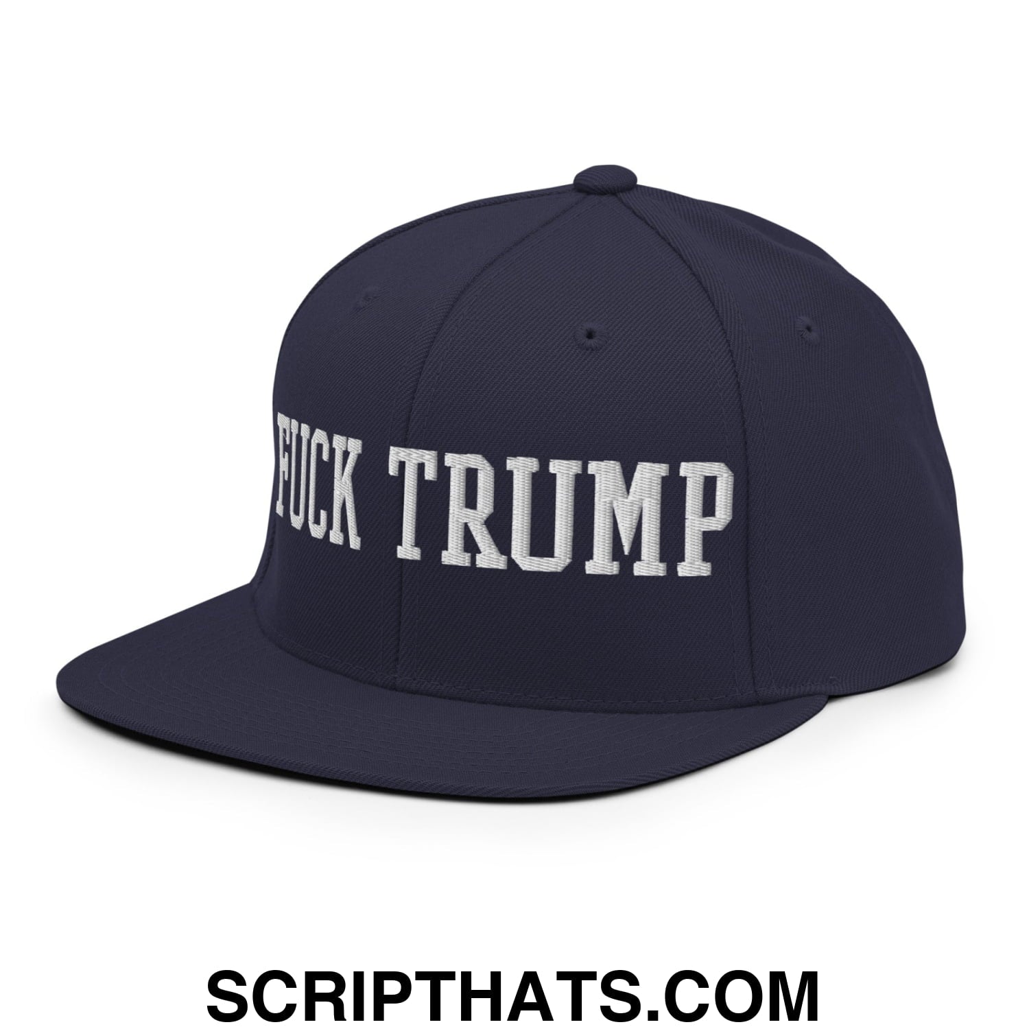 Fuck Trump Embroidered Flat Bill Brim Snapback Hat Navy