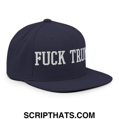 Fuck Trump Embroidered Flat Bill Brim Snapback Hat Navy