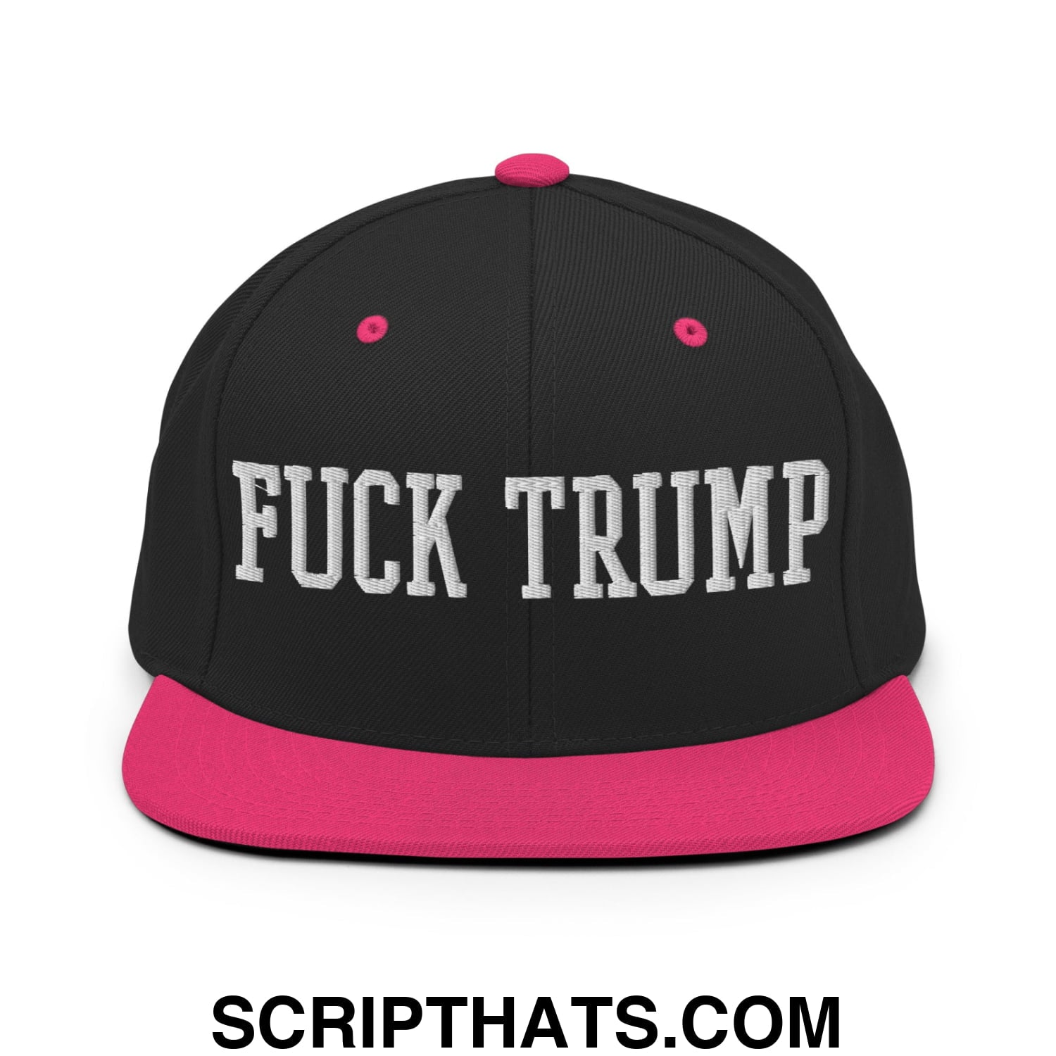 Fuck Trump Embroidered Flat Bill Brim Snapback Hat Black Neon Pink