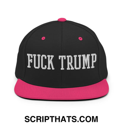 Fuck Trump Embroidered Flat Bill Brim Snapback Hat Black Neon Pink