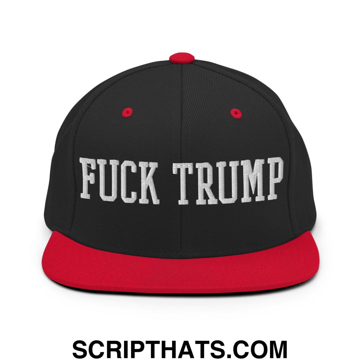 Fuck Trump Embroidered Flat Bill Brim Snapback Hat Black Red