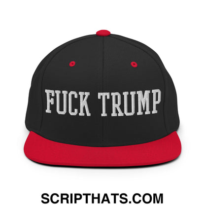Fuck Trump Embroidered Flat Bill Brim Snapback Hat Black Red