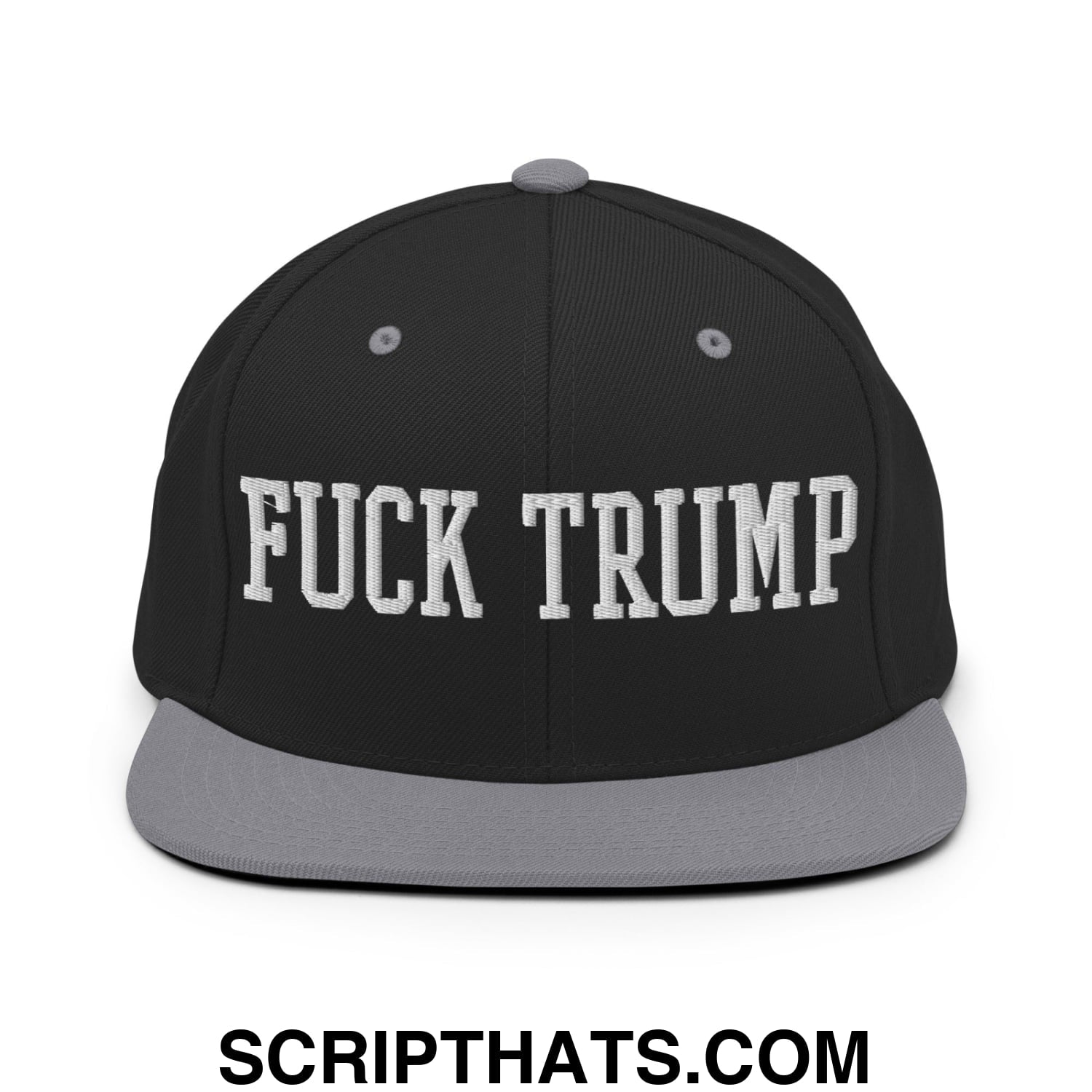Fuck Trump Embroidered Flat Bill Brim Snapback Hat Black Silver