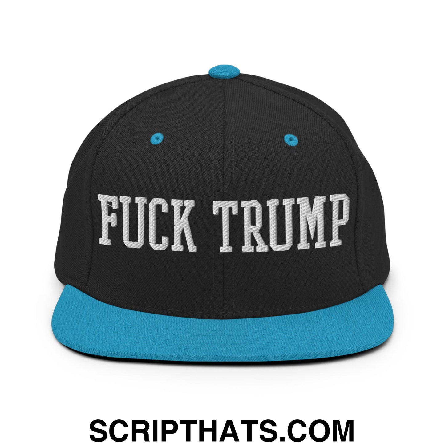 Fuck Trump Embroidered Flat Bill Brim Snapback Hat Black Teal
