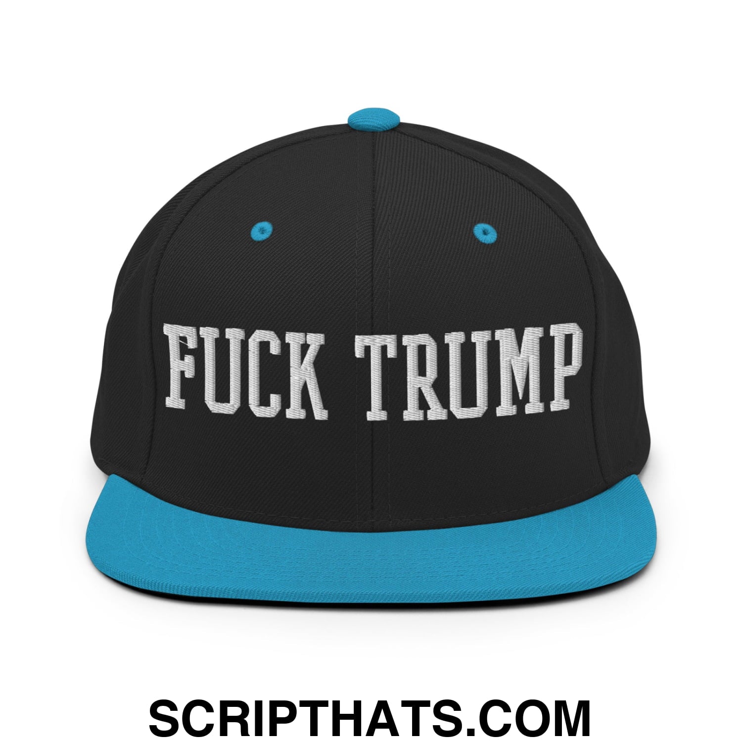 Fuck Trump Embroidered Flat Bill Brim Snapback Hat Black Teal