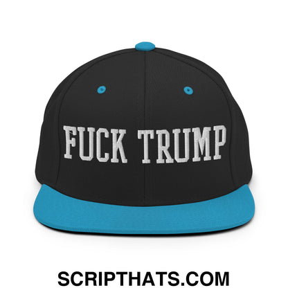 Fuck Trump Embroidered Flat Bill Brim Snapback Hat Black Teal