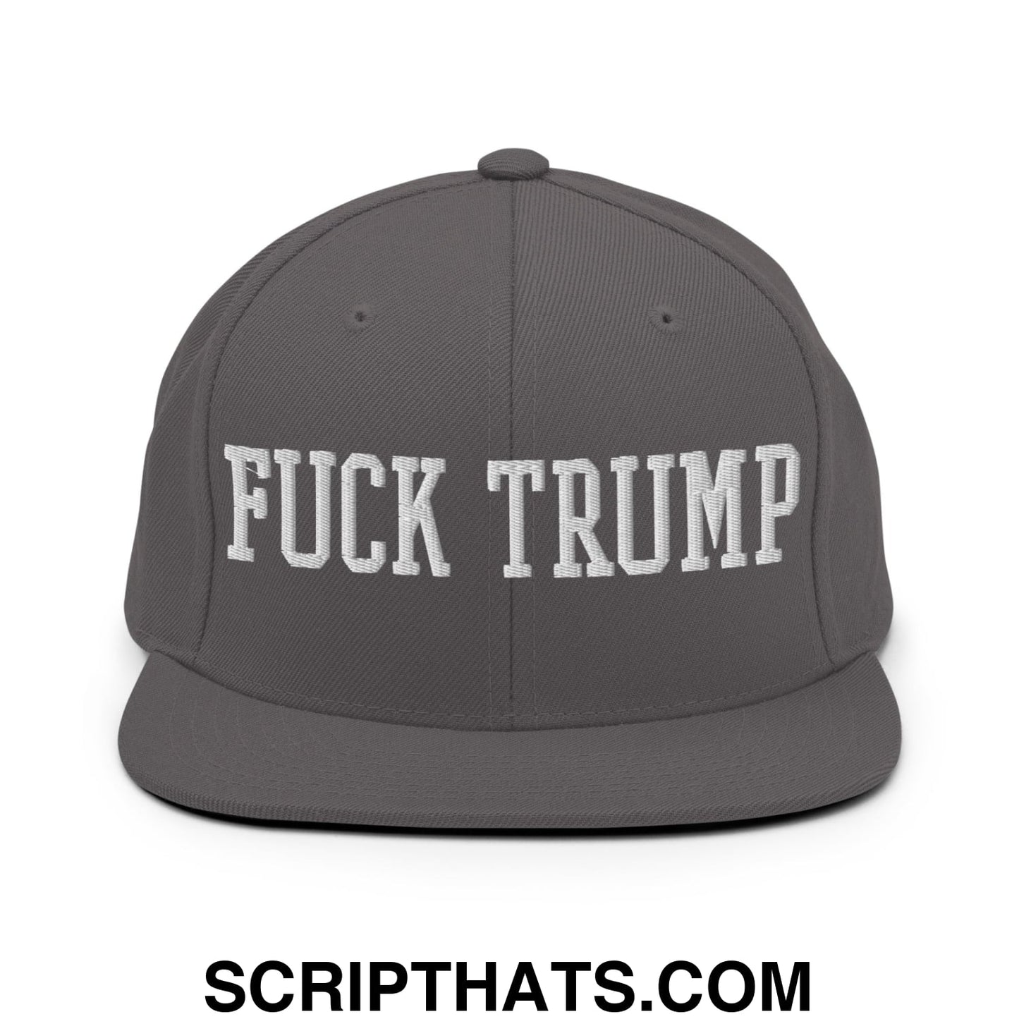 Fuck Trump Embroidered Flat Bill Brim Snapback Hat Dark Grey