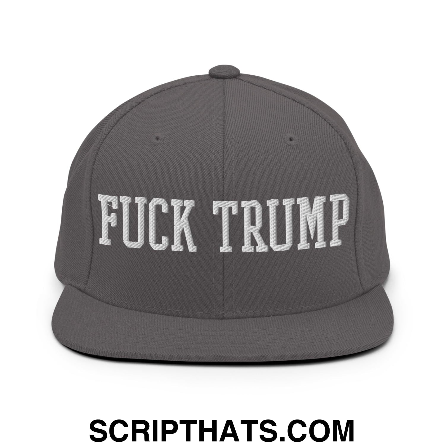 Fuck Trump Embroidered Flat Bill Brim Snapback Hat Dark Grey