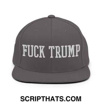 Fuck Trump Embroidered Flat Bill Brim Snapback Hat Dark Grey