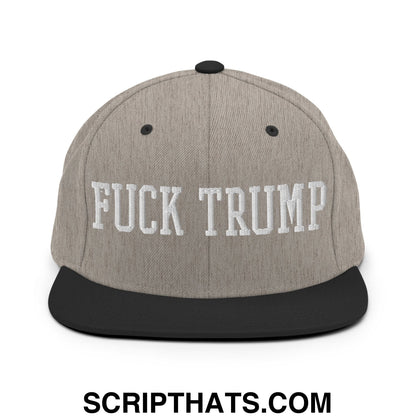 Fuck Trump Embroidered Flat Bill Brim Snapback Hat Heather Black