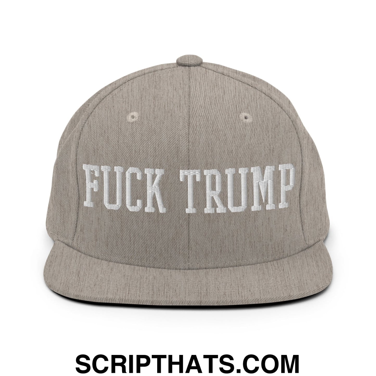 Fuck Trump Embroidered Flat Bill Brim Snapback Hat Heather Grey