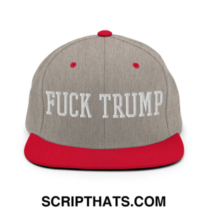 Fuck Trump Embroidered Flat Bill Brim Snapback Hat Heather Grey Red