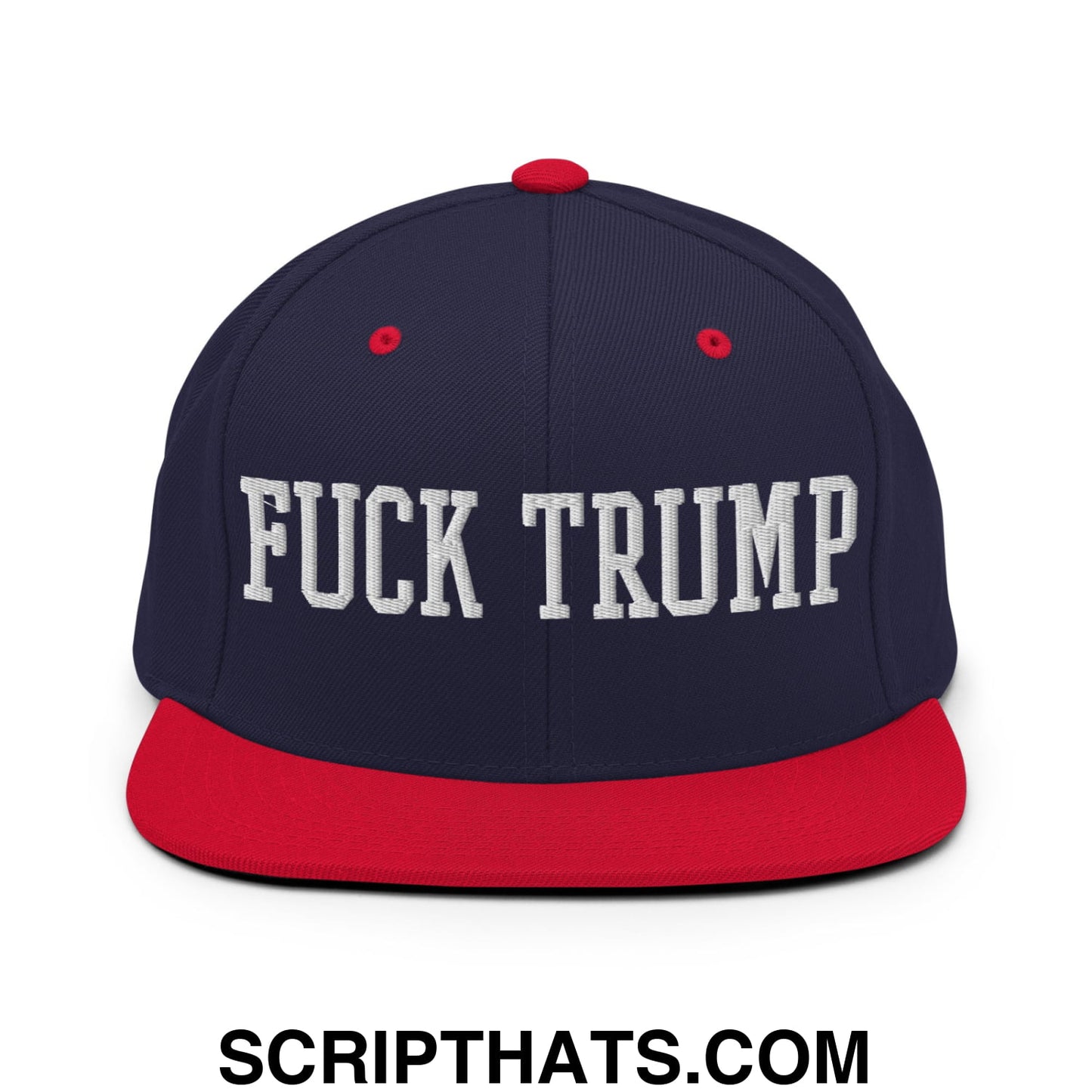 Fuck Trump Embroidered Flat Bill Brim Snapback Hat Navy Red
