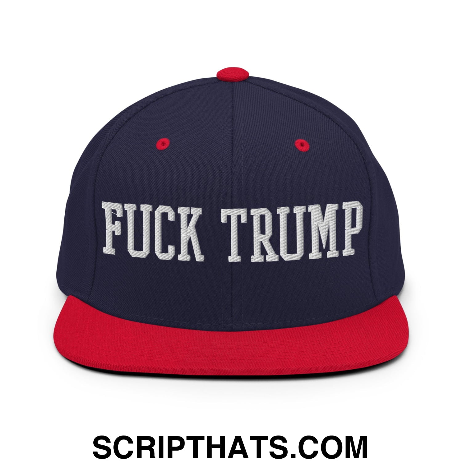 Fuck Trump Embroidered Flat Bill Brim Snapback Hat Navy Red