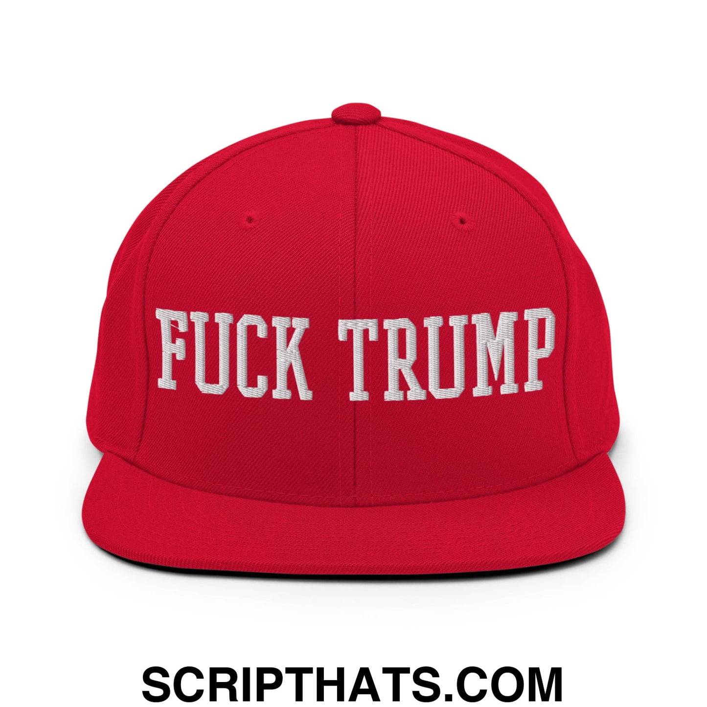 Fuck Trump Embroidered Flat Bill Brim Snapback Hat Red