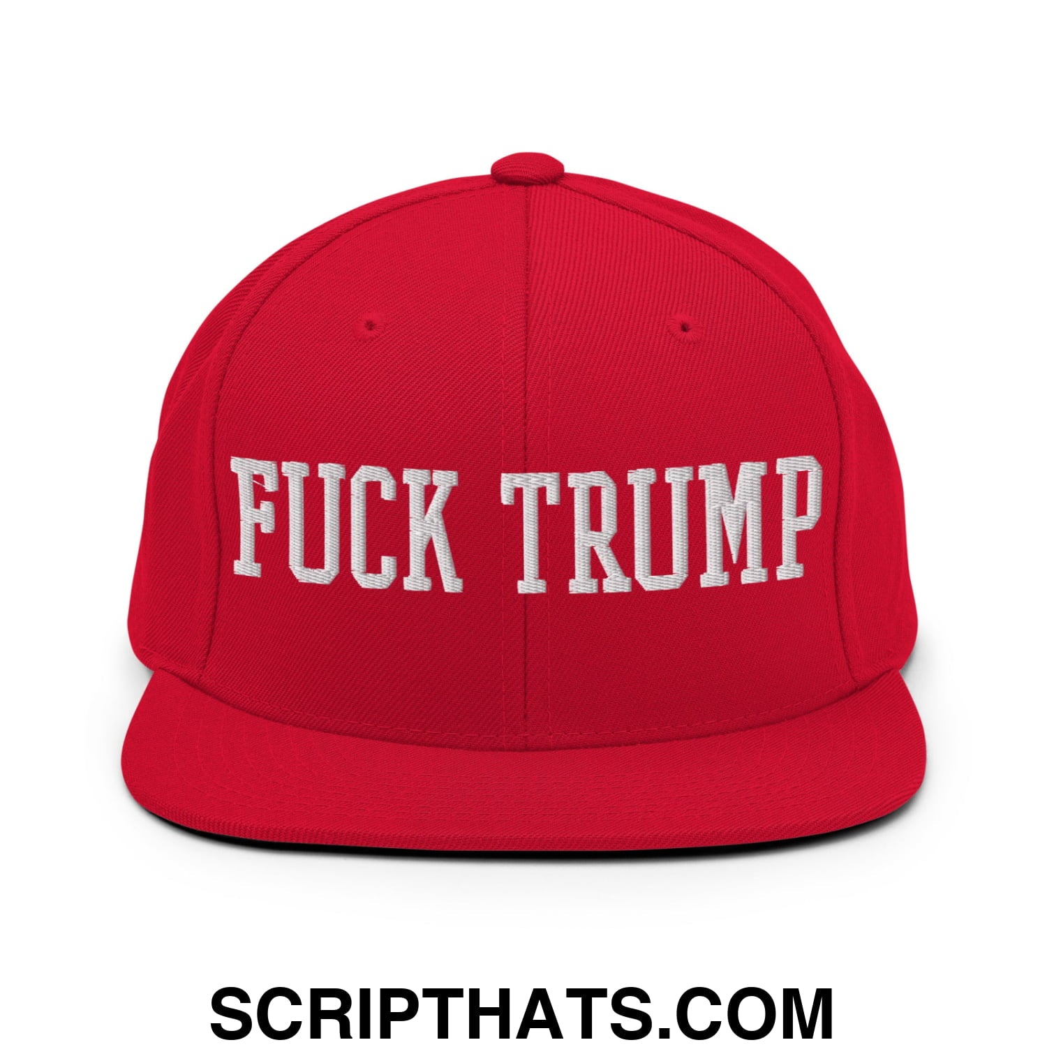 Fuck Trump Embroidered Flat Bill Brim Snapback Hat Red