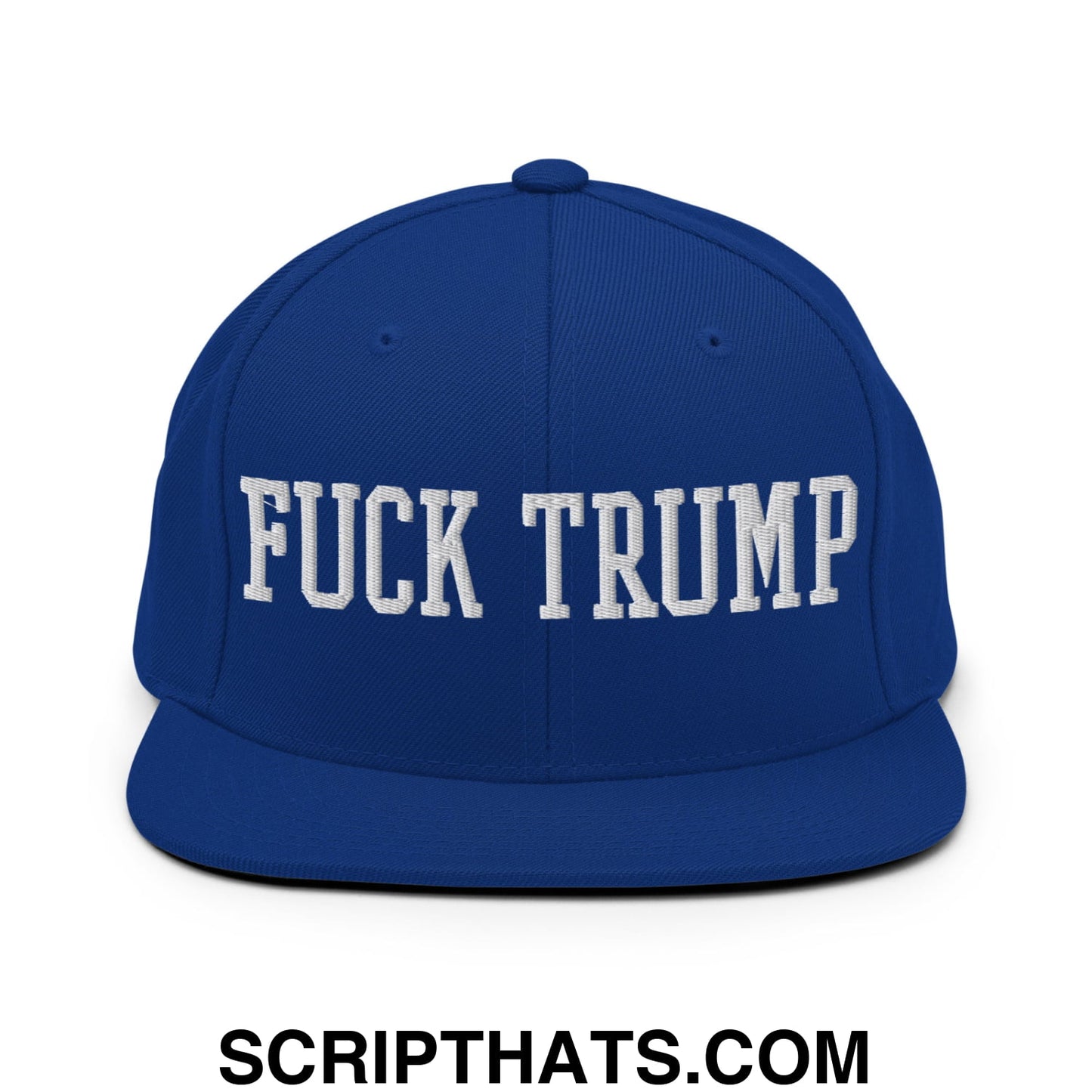 Fuck Trump Embroidered Flat Bill Brim Snapback Hat Royal Blue