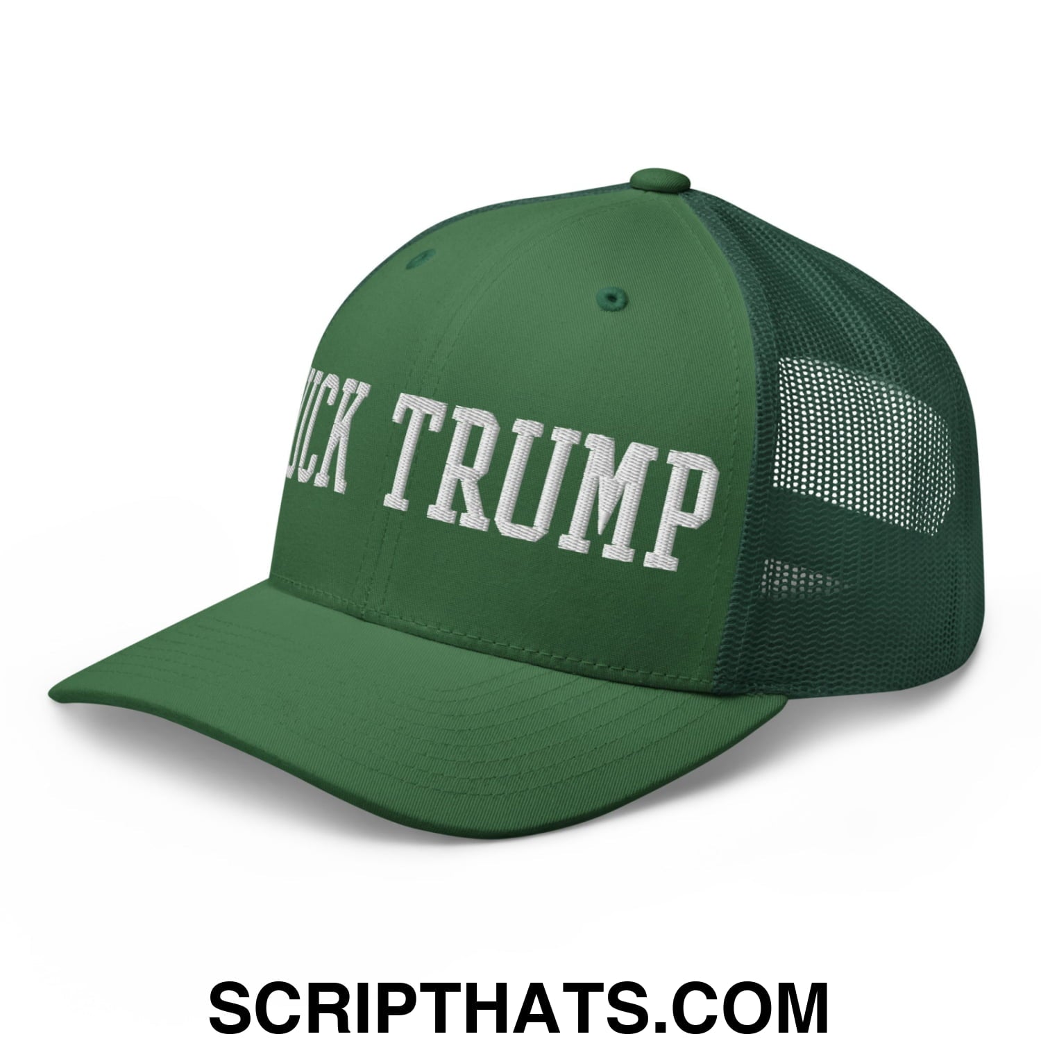 Fuck Trump Embroidered Mesh Trucker Hat Evergreen