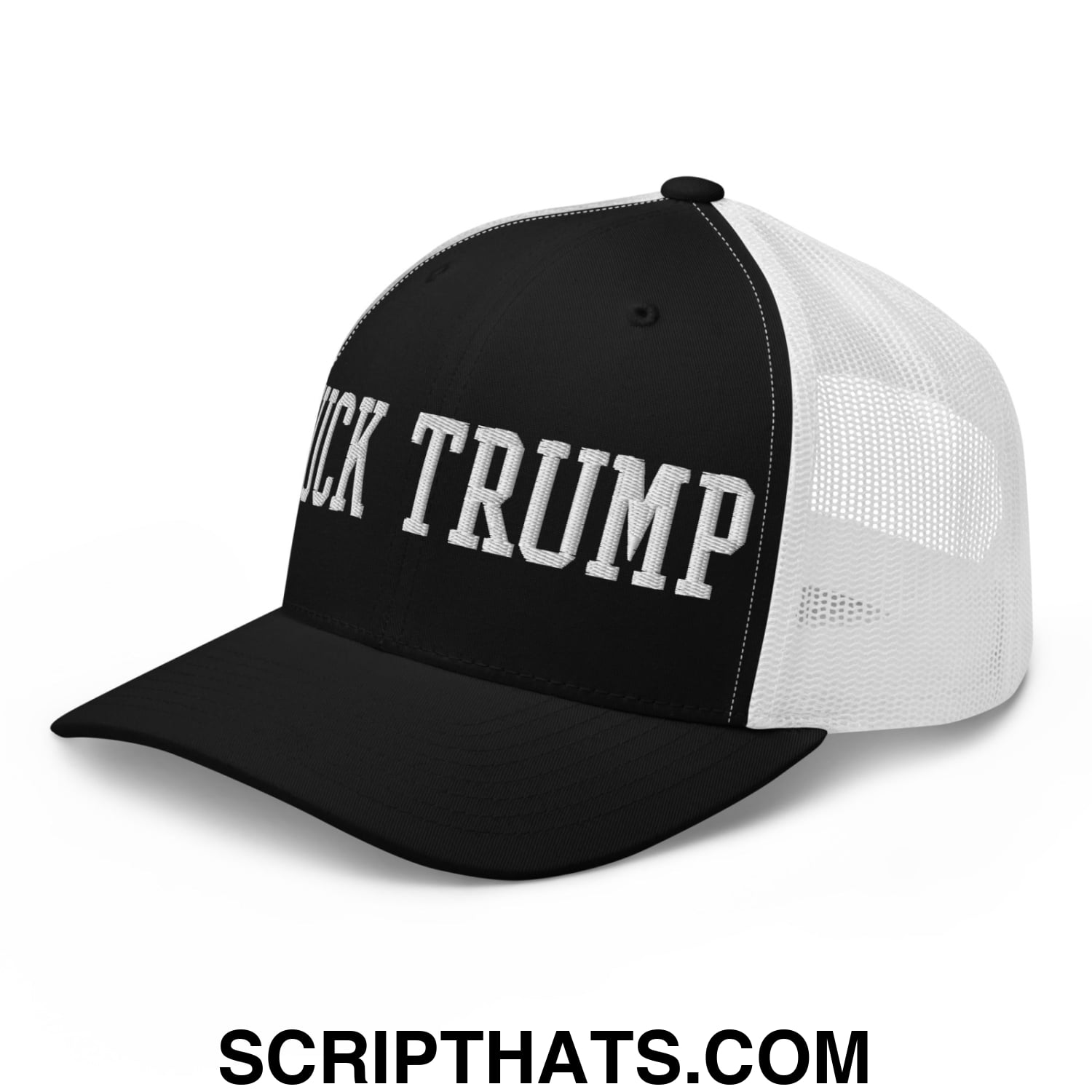 Fuck Trump Embroidered Mesh Trucker Hat Black White