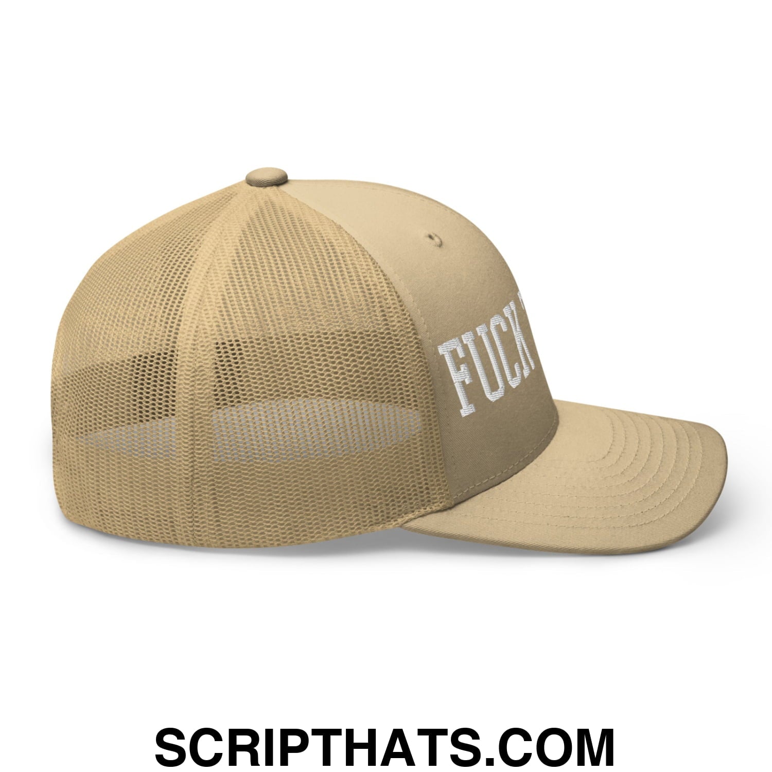 Fuck Trump Embroidered Mesh Trucker Hat Khaki