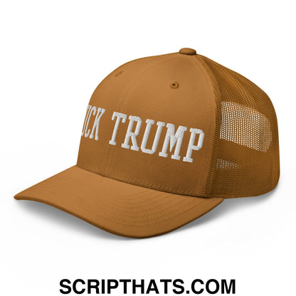 Fuck Trump Embroidered Mesh Trucker Hat Caramel