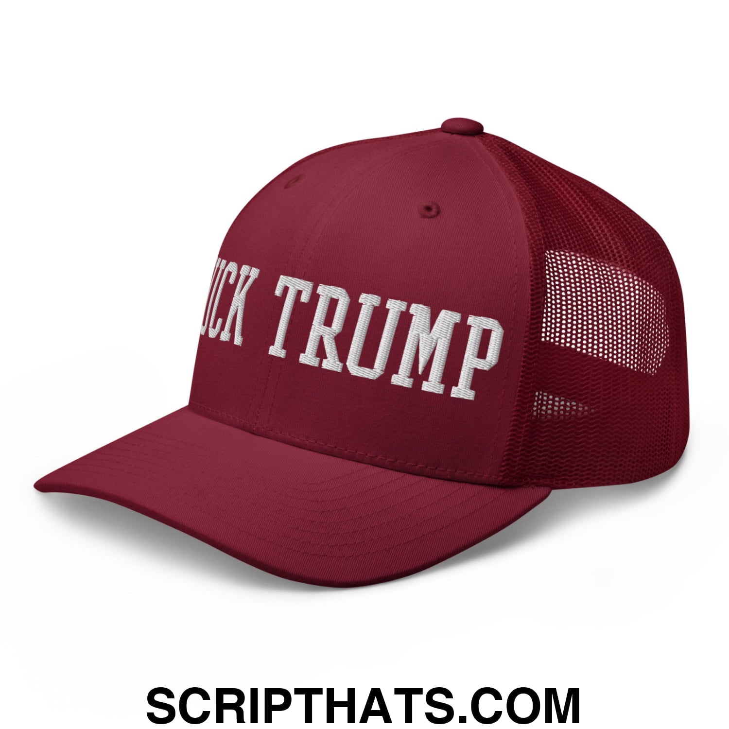 Fuck Trump Embroidered Mesh Trucker Hat Cranberry