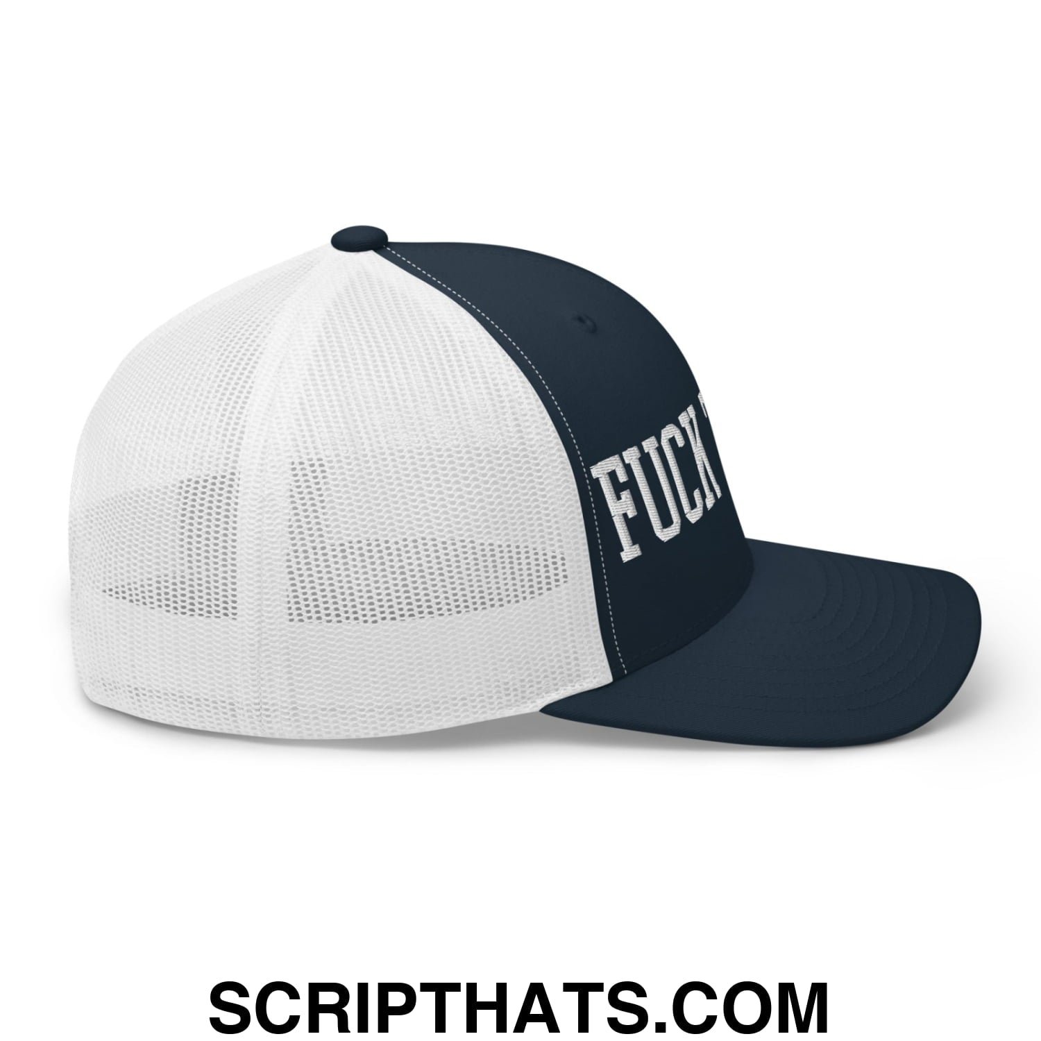 Fuck Trump Embroidered Mesh Trucker Hat Navy White