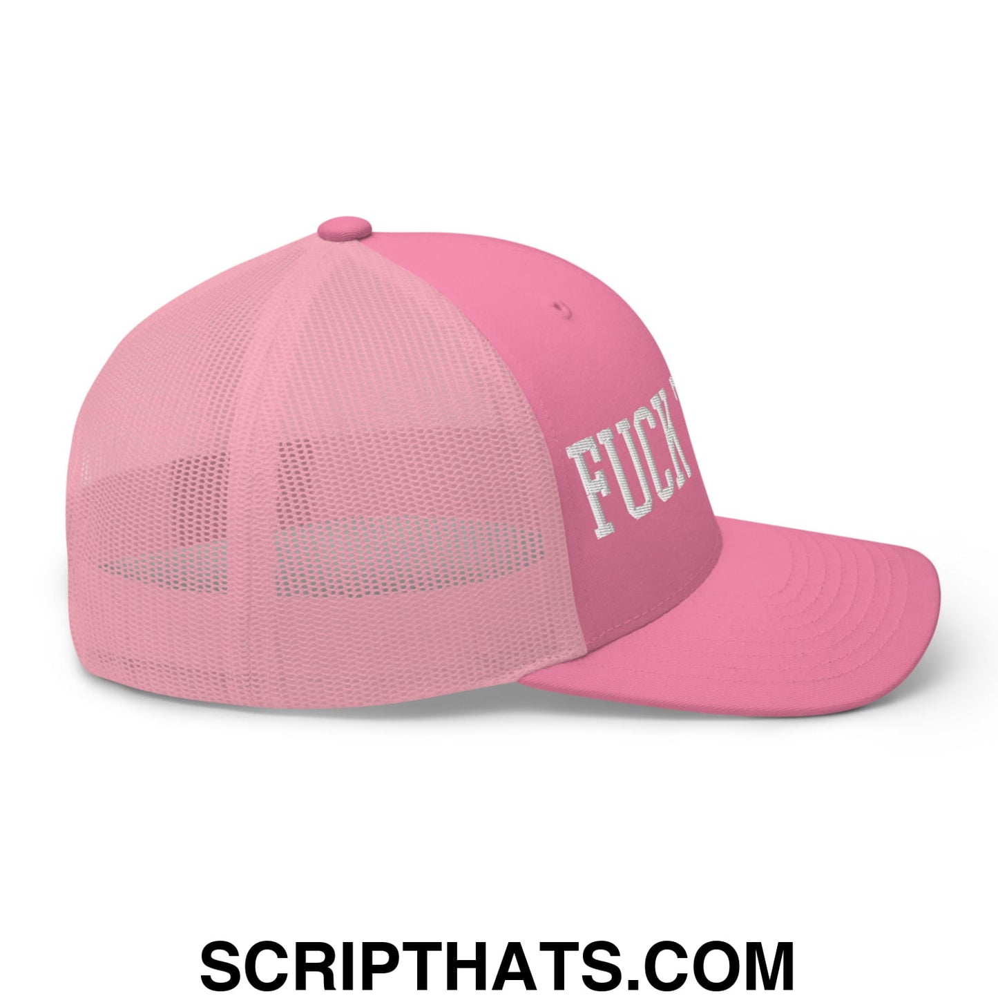 Fuck Trump Embroidered Mesh Trucker Hat Pink