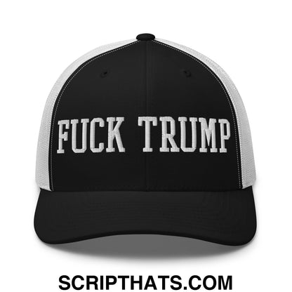 Fuck Trump Embroidered Mesh Trucker Hat Black White