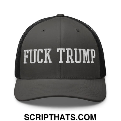Fuck Trump Embroidered Mesh Trucker Hat Charcoal Black