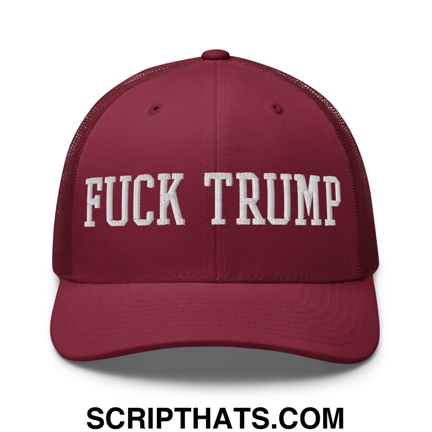 Fuck Trump Embroidered Mesh Trucker Hat Cranberry