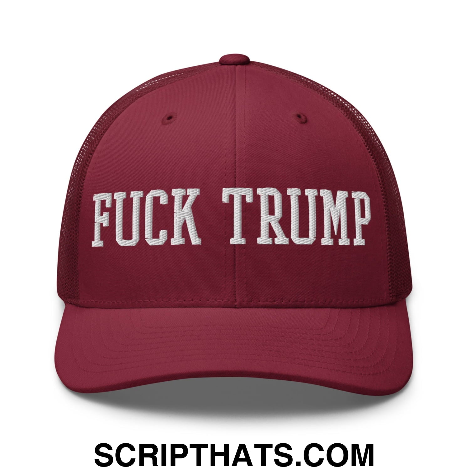Fuck Trump Embroidered Mesh Trucker Hat Cranberry