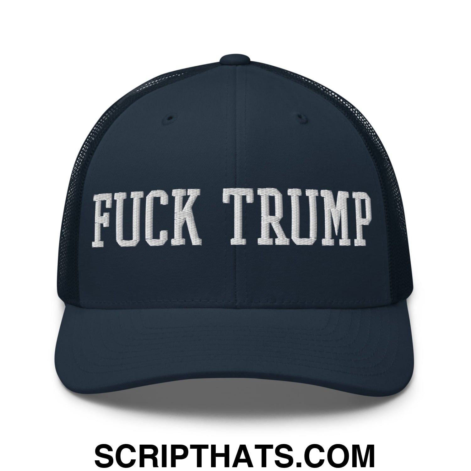 Fuck Trump Embroidered Mesh Trucker Hat Navy