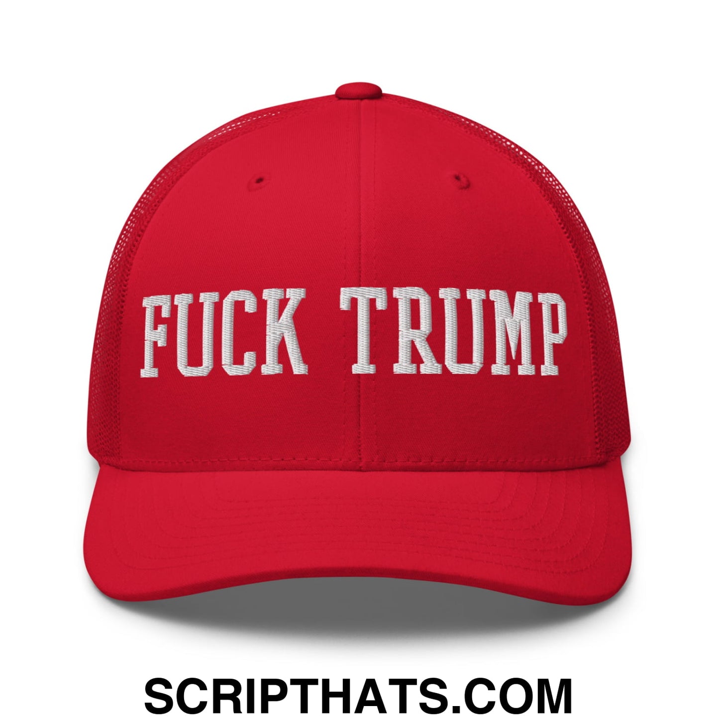 Fuck Trump Embroidered Mesh Trucker Hat Red