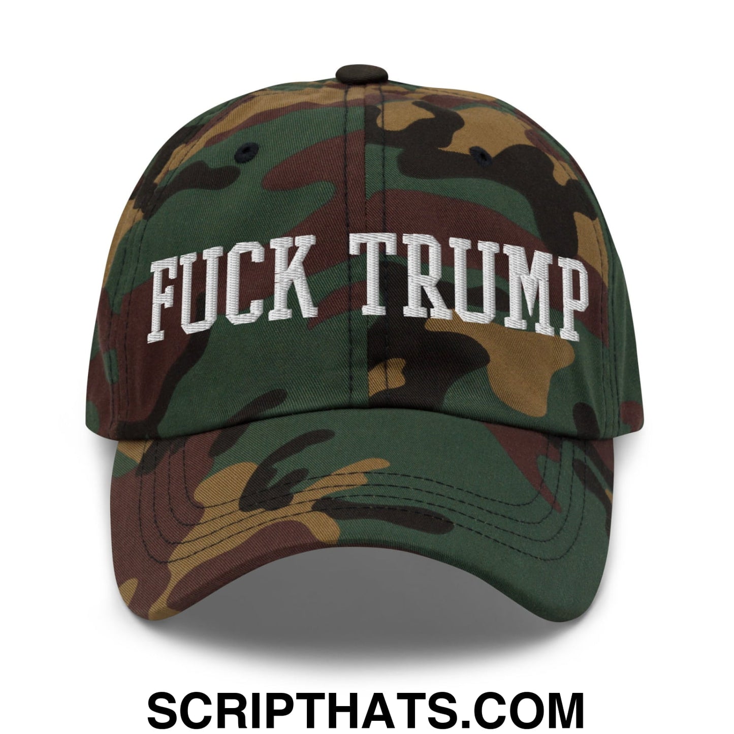 Fuck Trump Embroidered Unstructured Dad Hat Green Camo