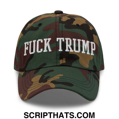 Fuck Trump Embroidered Unstructured Dad Hat Green Camo