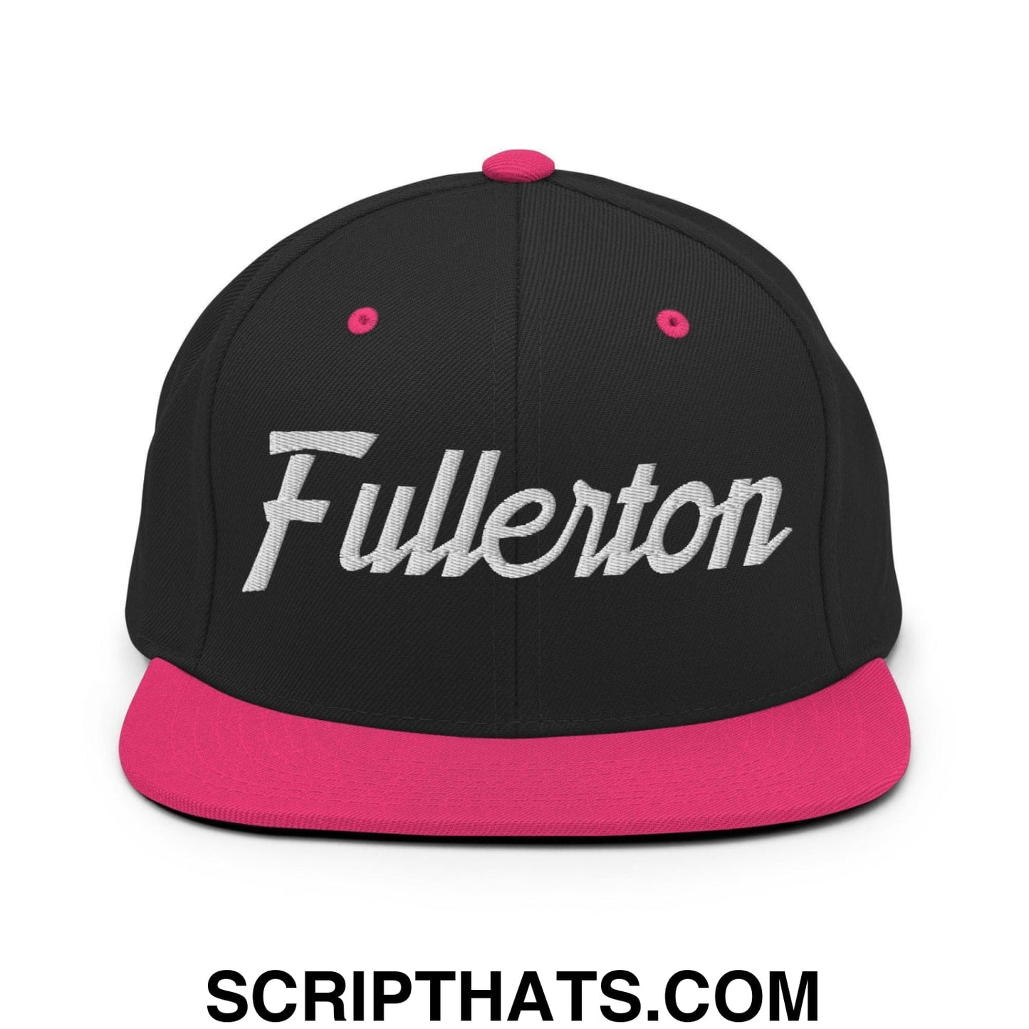 Fullerton Script Snapback Hat Black Neon Pink