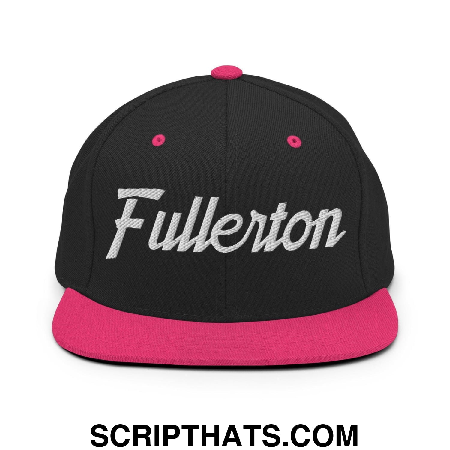 Fullerton Script Snapback Hat Black Neon Pink