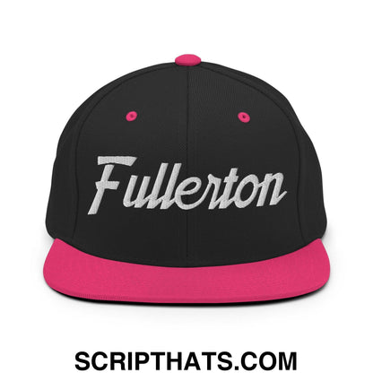 Fullerton Script Snapback Hat Black Neon Pink