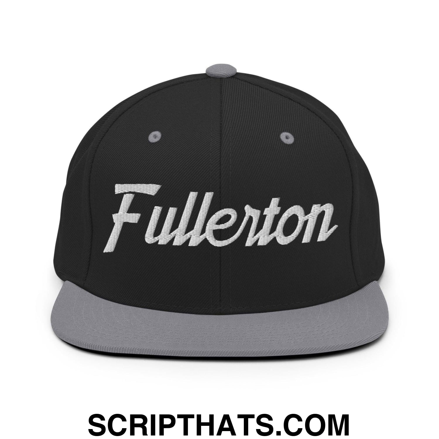 Fullerton Script Snapback Hat Black Silver
