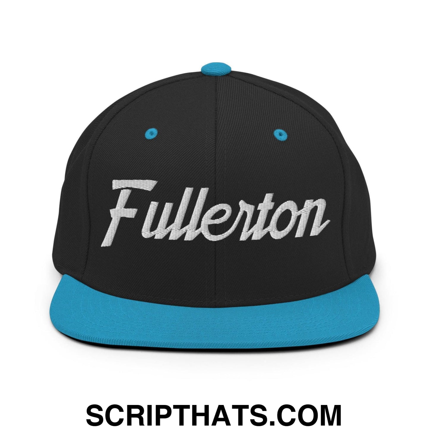 Fullerton Script Snapback Hat Black Teal
