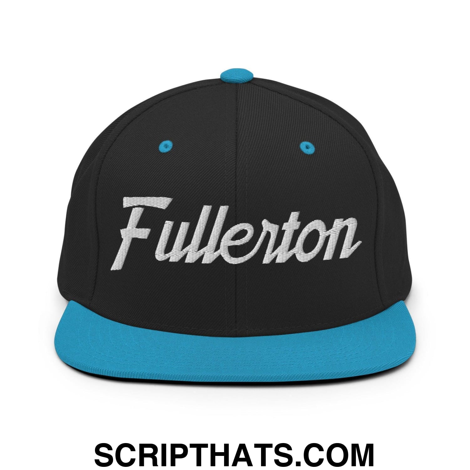 Fullerton Script Snapback Hat Black Teal
