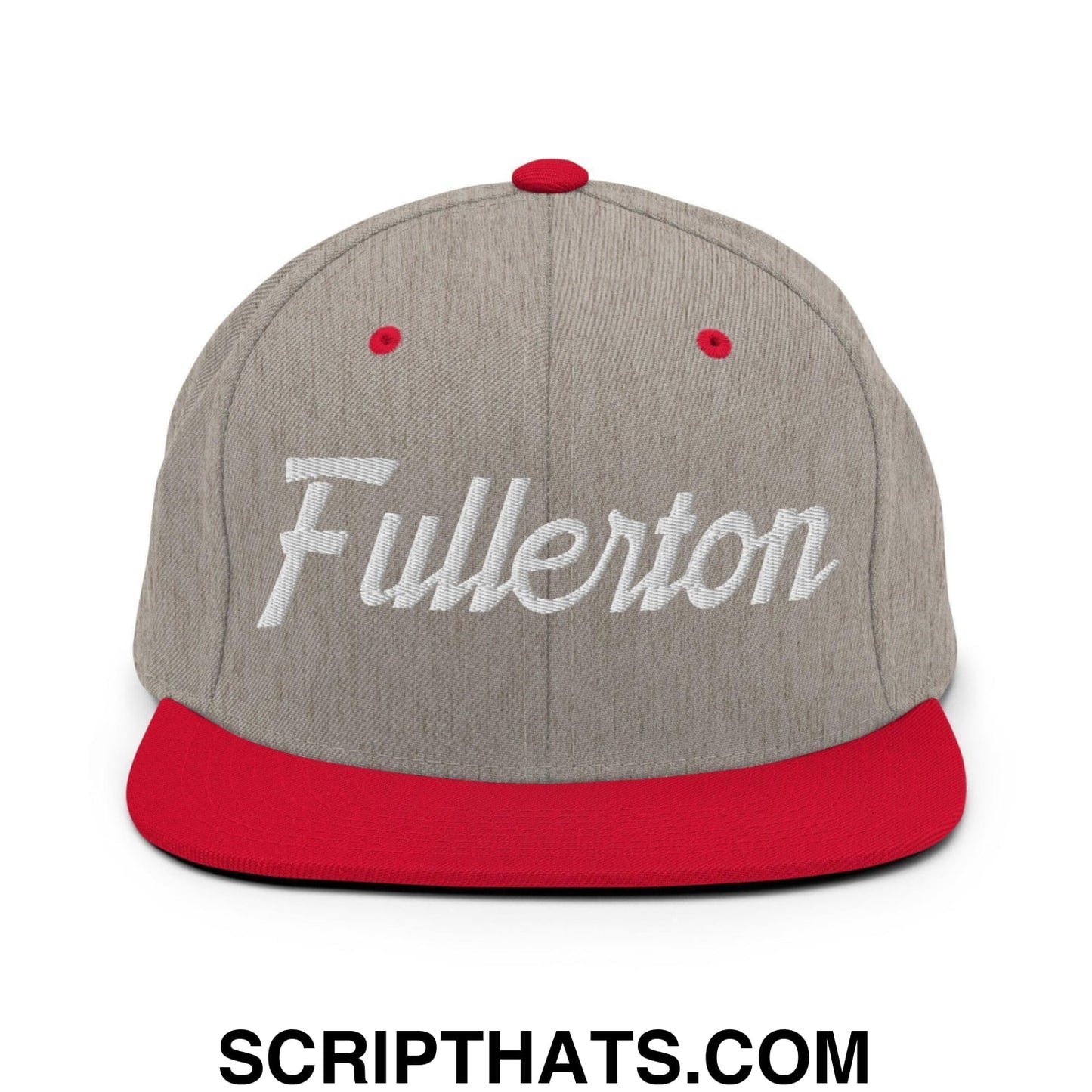 Fullerton Script Snapback Hat Heather Grey Red