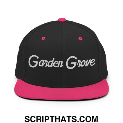 Garden Grove Script Snapback Hat Black Neon Pink