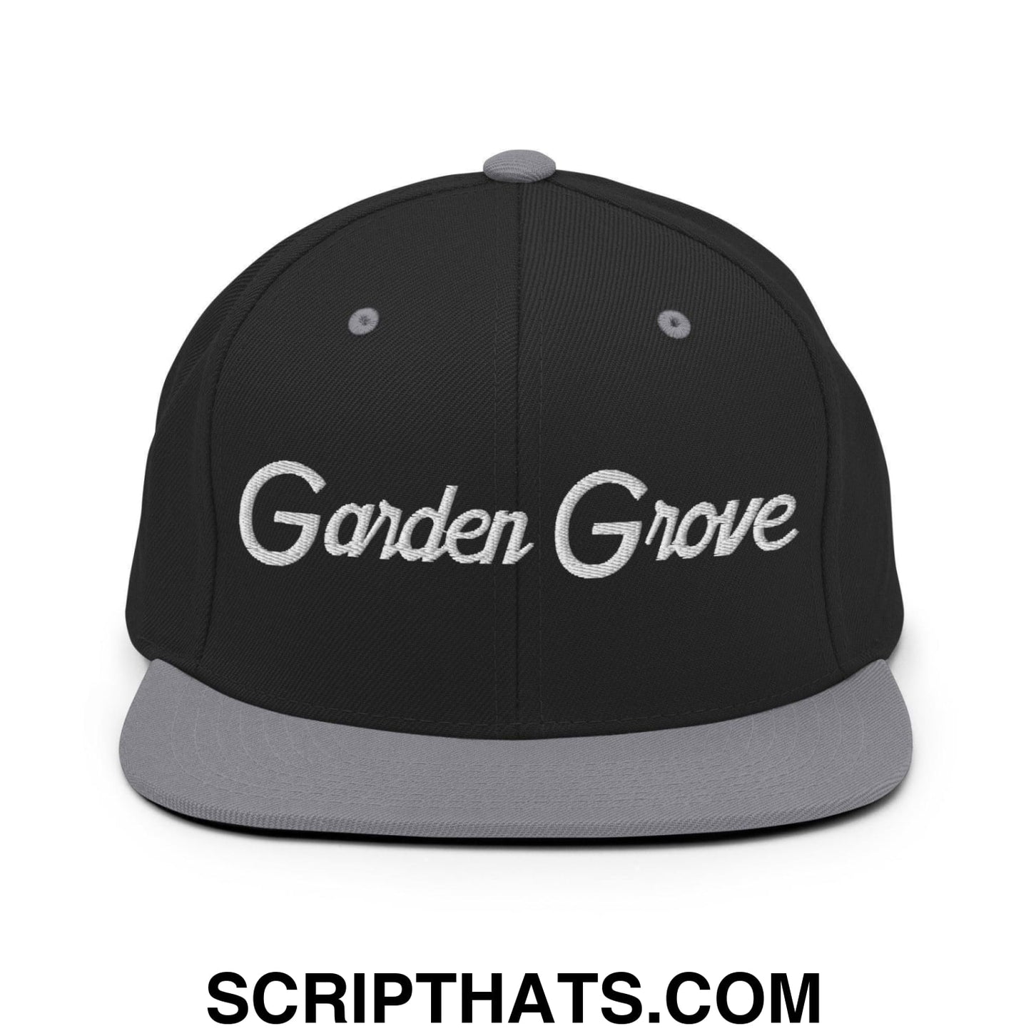 Garden Grove Script Snapback Hat Black Silver