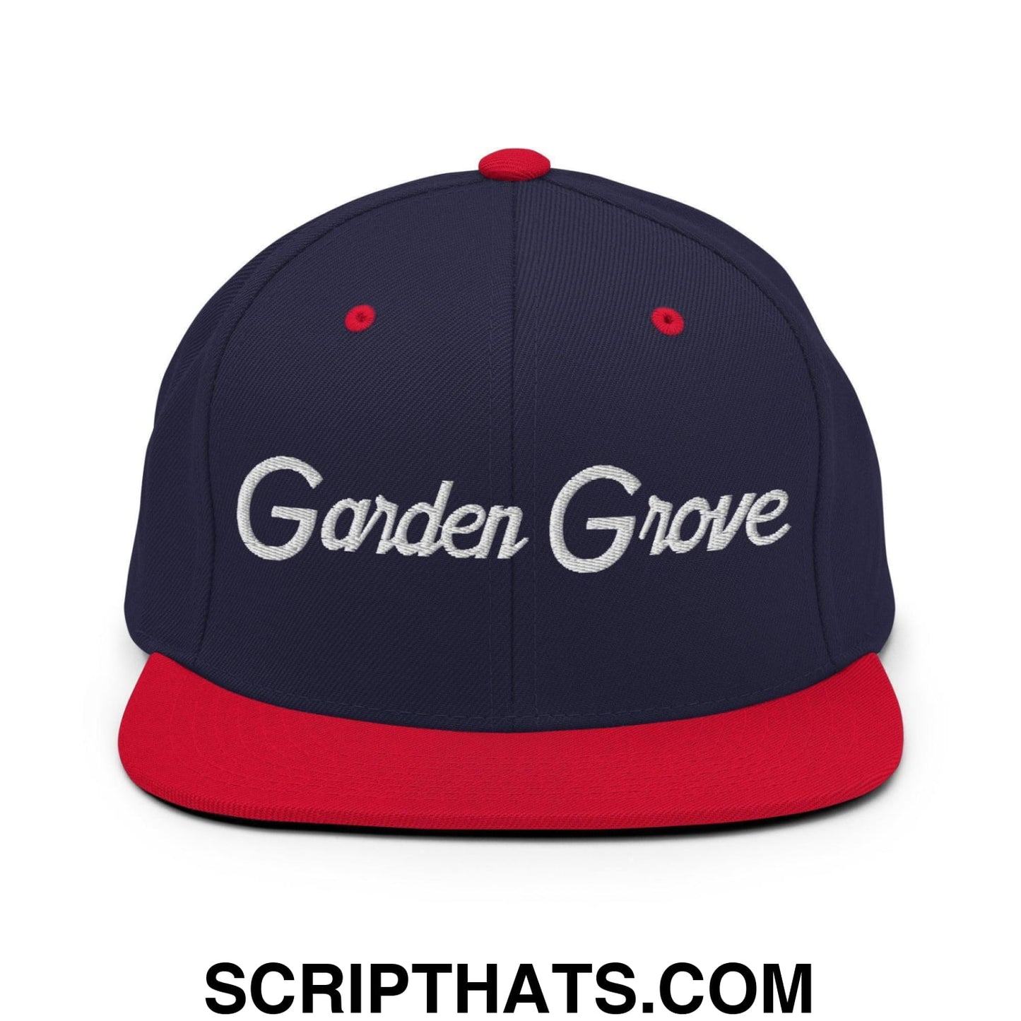 Garden Grove Script Snapback Hat Navy Red
