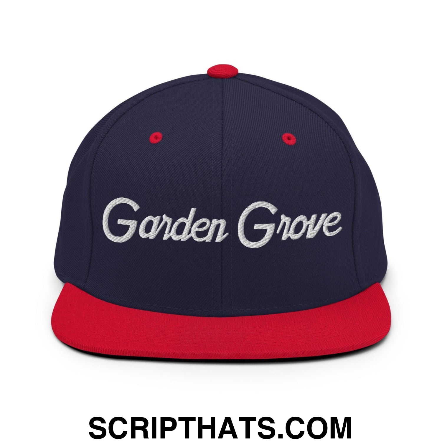 Garden Grove Script Snapback Hat Navy Red