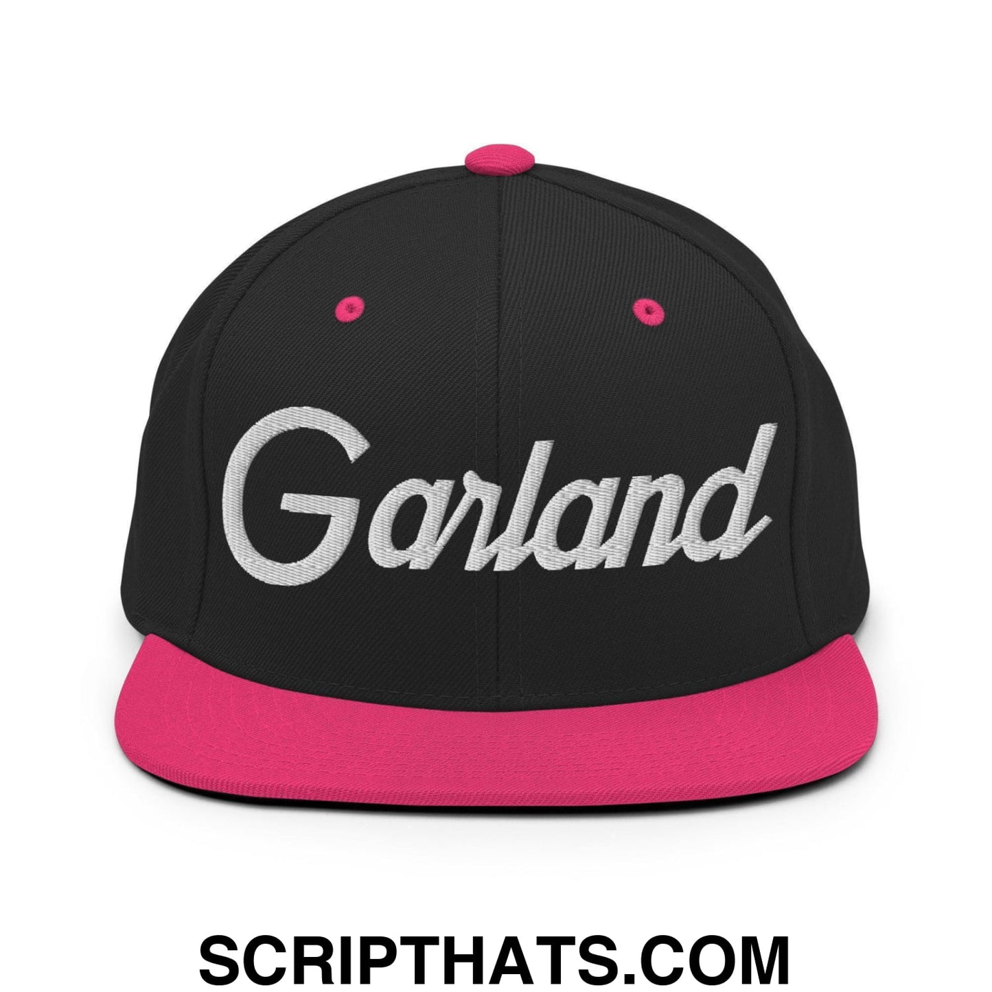 Garland Script Snapback Hat Black Neon Pink